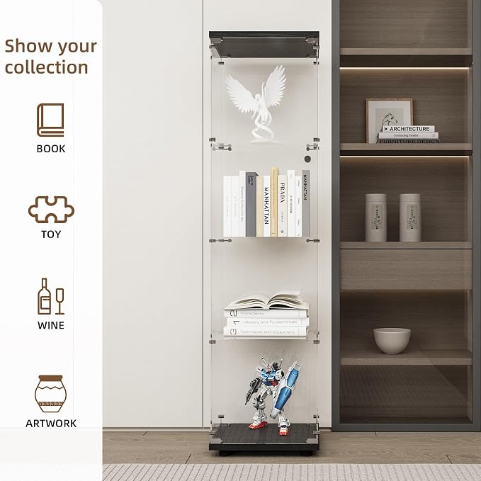 Display Cabinet with Glass Door and Lock, 4-Shelf Fast Installation Curio - Image 7