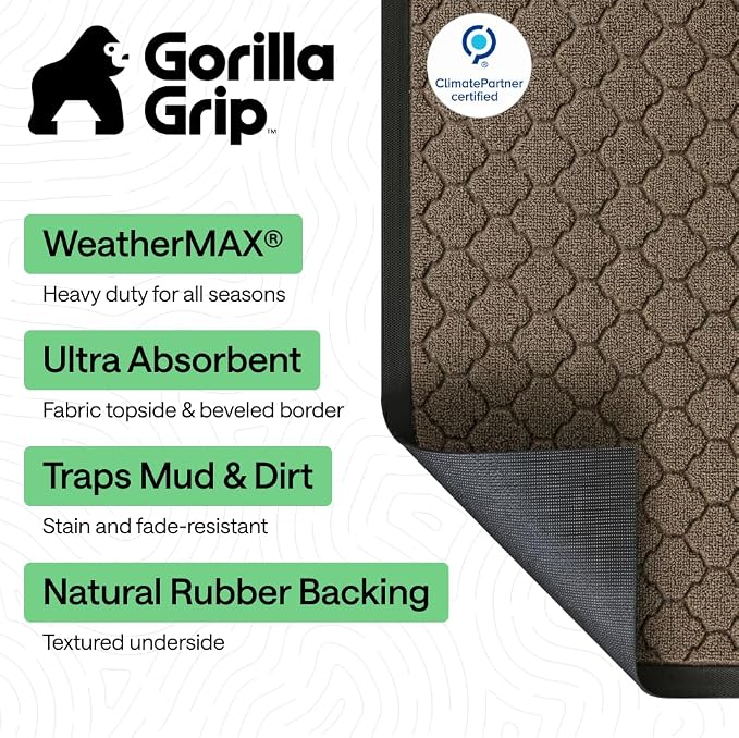 GORILLA GRIP 100% Waterproof All-Season WeatherMAX Doormat 35x23, US Designed - Image 3