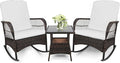 LEVELEVE 3pcs Modern PE Wicker Outdoor Rocking Chairs & Glass Table Set by Enjoyyourlife