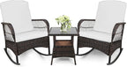 LEVELEVE 3pcs Modern PE Wicker Outdoor Rocking Chairs & Glass Table Set by Enjoyyourlife