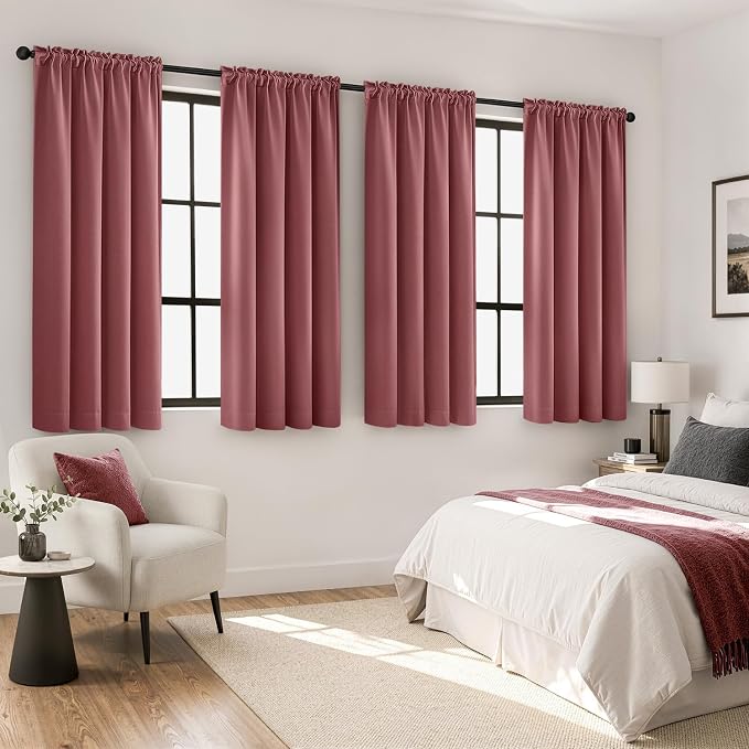 MIULEE 4 Panel Set Short Bedroom Blackout Curtains 54 Inch Long Dusty Rose | by MIULEE