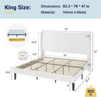 Allewie King Size Velvet Bed Frame/Vertical Channel Tufted Wingback - Image 2