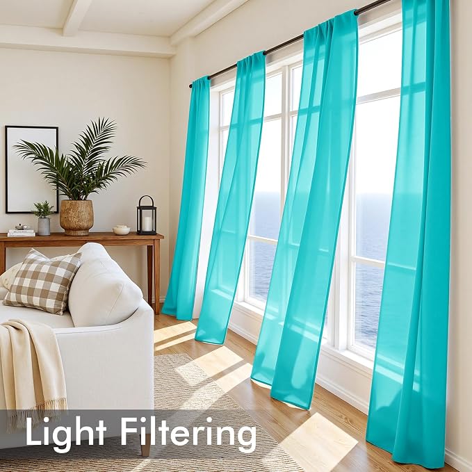 MIULEE Turquoise Sheer Curtains 108 Inches Long 4 Panels 42 x 108 Inches | - Image 4
