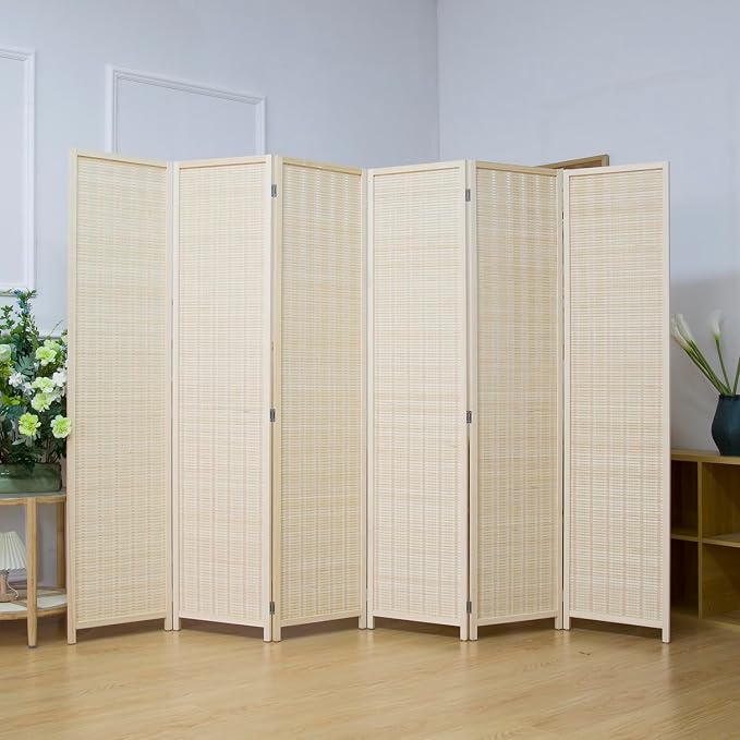 6 Panel Bamboo Room Divider Screen, 5.6 FT Tall Bamboo Divider Folding Privacy - Image 3