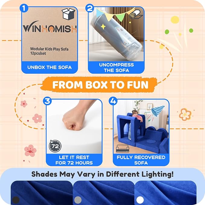 12 Pcs Modular Kids Play Couch – Premium Soft Foam, Removable Cover, - Image 4