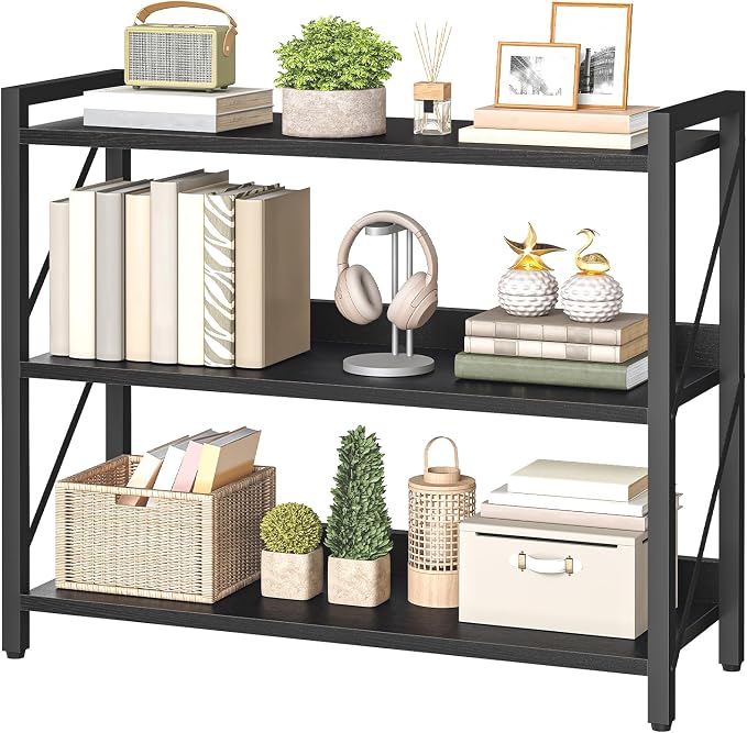 HOOBRO Bookshelf, 3-Tier Industrial Bookcase, Book Shelf Storage Organizer by HOOBRO