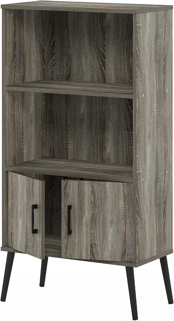 Furinno Claude Mid Century Style Accent Wooden Leg Bookcase Cabinet - Image 7