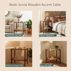 Tiita Rattan Side Table, Mid Century Nightstand, 2-Tier Bamboo Accent Bedside - Image 6