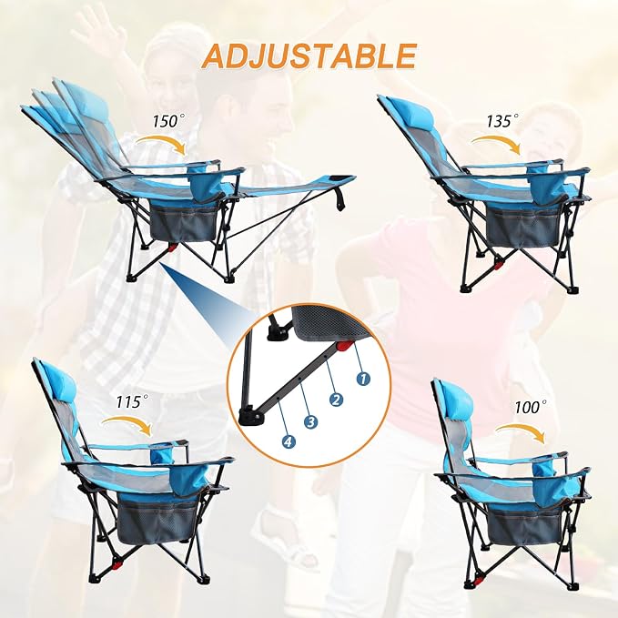 Reclining Camping Chair with Removable Footrest Lounge Chair with Headrest - Image 7