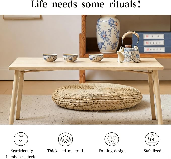 JIKUGO Bamboo Folding Coffee Table No Assembly Required Japanese Floor Table - Image 7