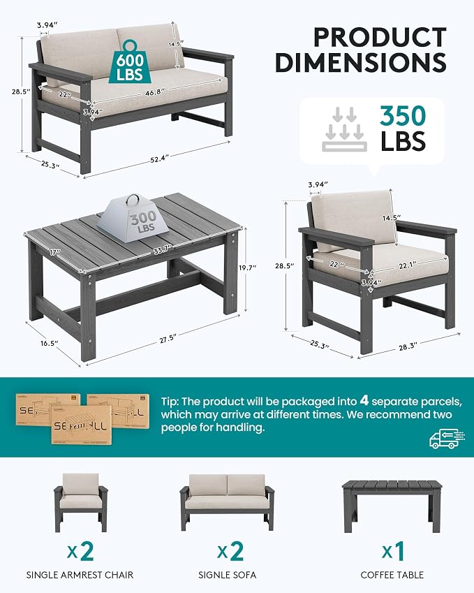 SERWALL 5 Pieces HDPE Outdoor Sofa Set - Image 5