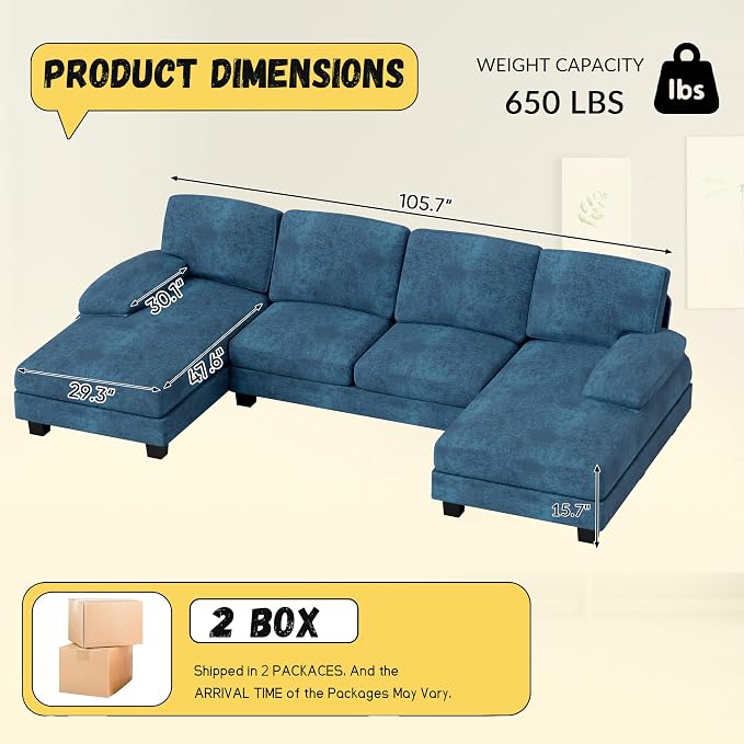 JUMMICO Sectional Couches for Living Room, U Shaped Couch - Image 2