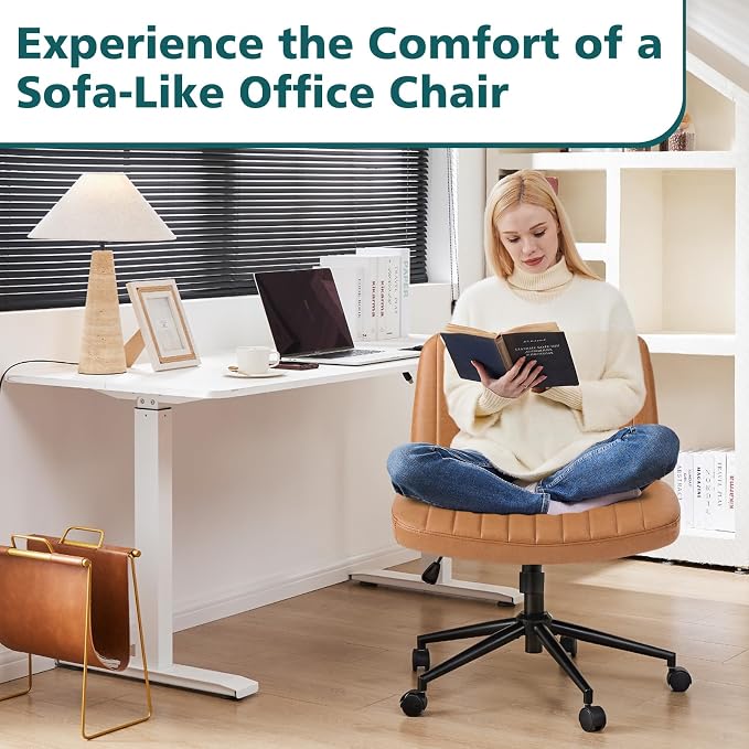 OLIXIS Criss Cross Chair with Wheels Wide Cross Legged Office Desk Vanity Chair - Image 3