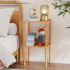 Solid Wood Side Table, 2-Tier Tall End Table - Image 4
