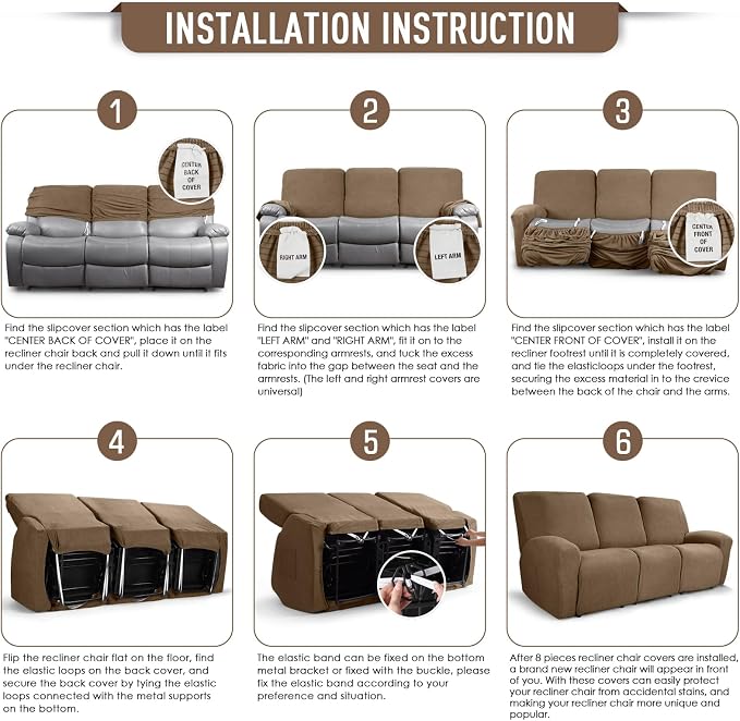 TAOCOCO Recliner Sofa Covers 8-Pieces Stretch Large Couch Covers - Image 6