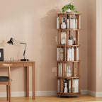 Muwuele Solid Wood Rotating Bookshelf on Wheels, 5 Tier, Round Revolving - Image 9