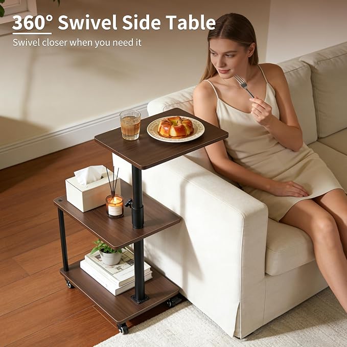 Swivel Side Table for Small Spaces, Adjustable Height End Table for Different - Image 4