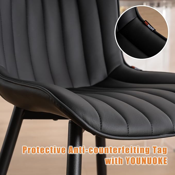 YOUNUOKE Black Dining Chairs Set of 2, Faux Leather Upholstered Kitchen & - Image 8