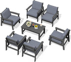 SERWALL HDPE Outdoor Furniture Set, 7 Piece All Weather Wood-Like Outdoor Sofa by SERWALL