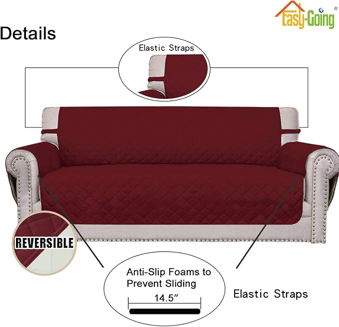 Easy-Going Reversible Couch Cover, Small Chair, Christmas Red/Ivory | Machine - Image 3