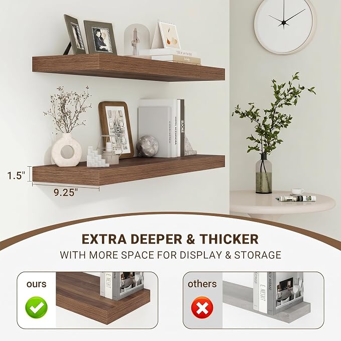 Acovy 32 Inch Floating Shelves, 3D Textured Wood Grain, Wooden Shelves - Image 5