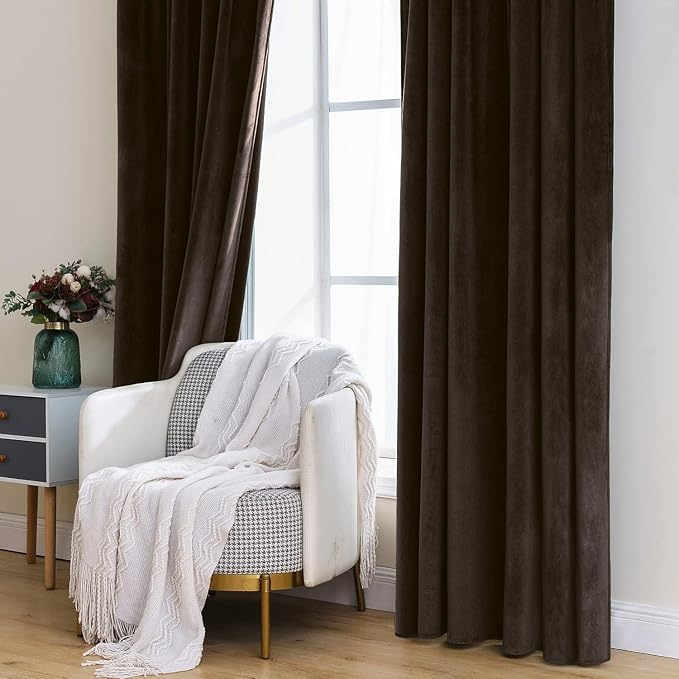 MIULEE Velvet Curtains 52x90 inches Chocolate Brown Blackout Curtains | Luxury - Image 7