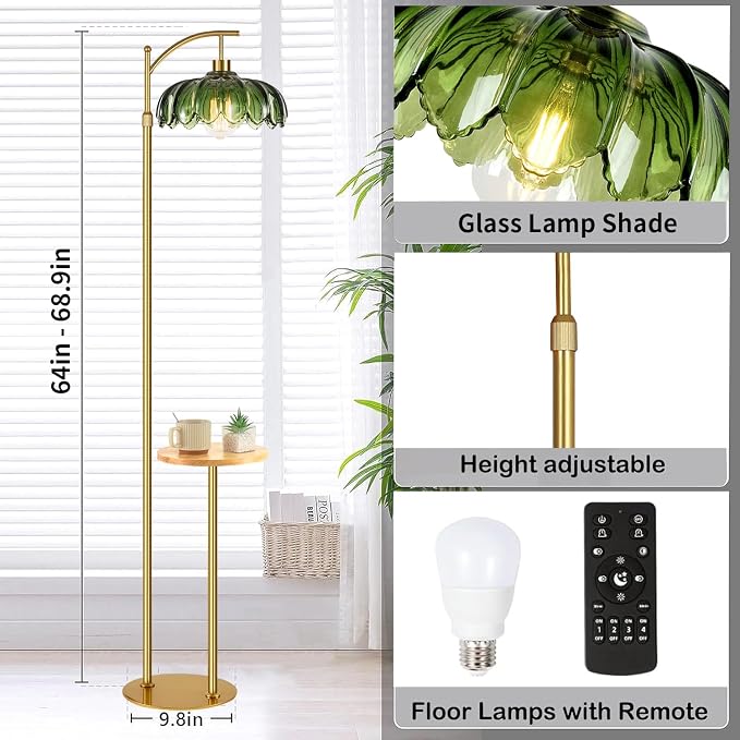 QIYIZM Glass Floor Lamp with Table and Shelves - Image 4