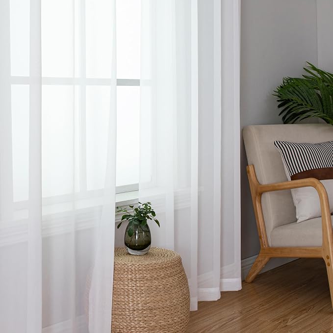 Simplebrand White Sheer Curtains 84 Inches Long, Light Filtering Rod Pocket - Image 5