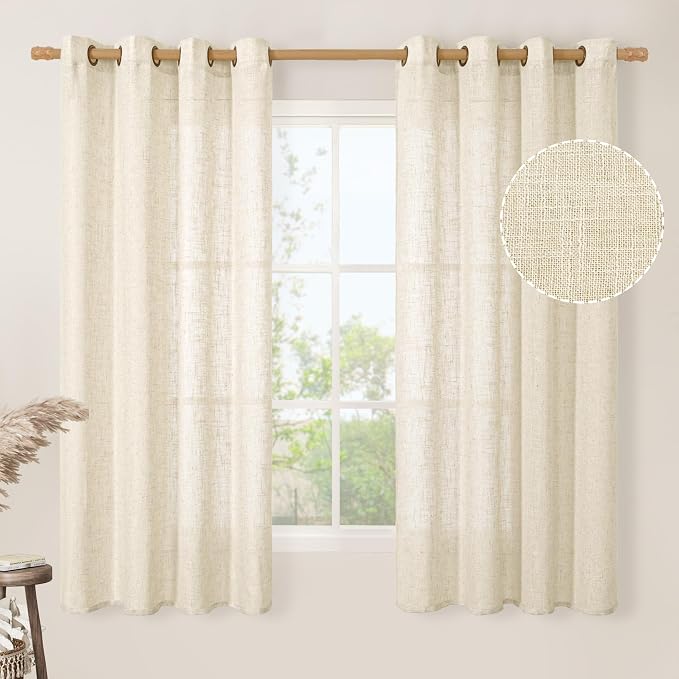 Beige Linen Curtains 63 inch Length 2 Panels by LAMIT