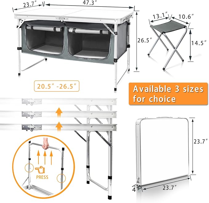CampLand Outdoor Folding Table Aluminum Lightweight Height Adjustable - Image 2