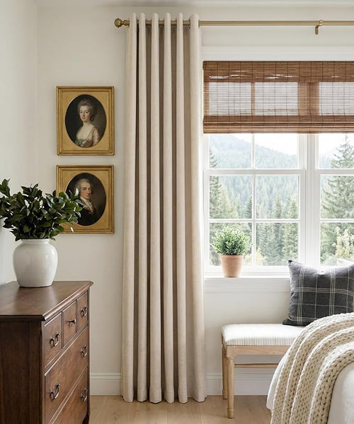 100% Blackout Linen Textured Curtains 72 Inch Long, Oatmeal | 100% Blackout - Image 2