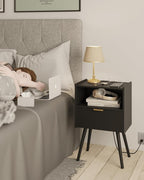 JOONEE Black Nightstand with Outlet, Modern Bedside Table with Storage Drawer - Image 3