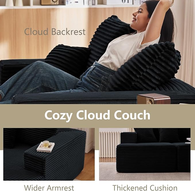 140" Sectional Cloud Couch for Living Room, Modular Floor Deep-Seat Sofa - Image 6