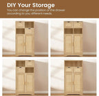Iwell Storage Cabinet with 2 Drawers & Adjustable Shelves, Rattan Cabinet - Image 7