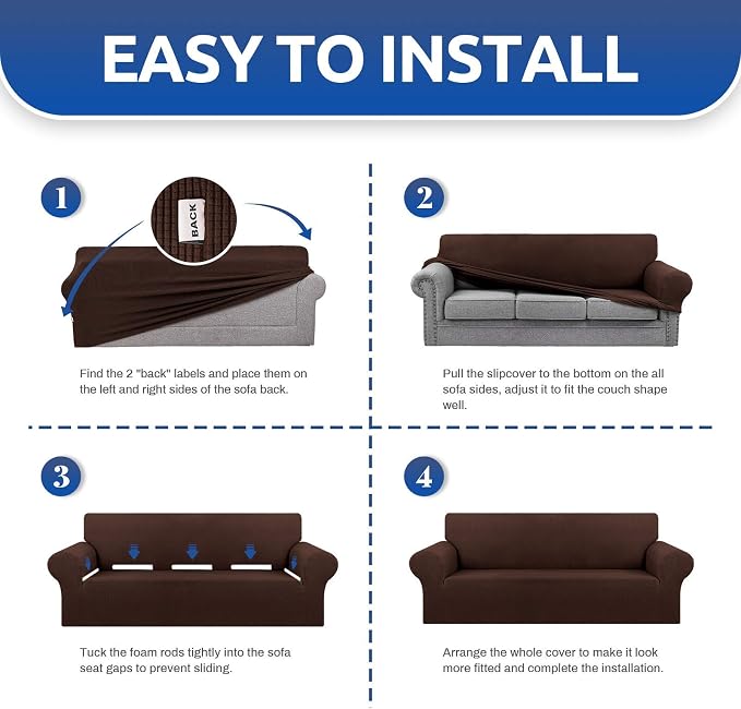Stretch Loveseat Couch Cover, 2 Cushion Couch Slipcover, Chocolate | 1-Piece - Image 6