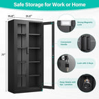 Metal Storage Cabinet with Lock and Glass Doors, Glass Display Cabinet - Image 3