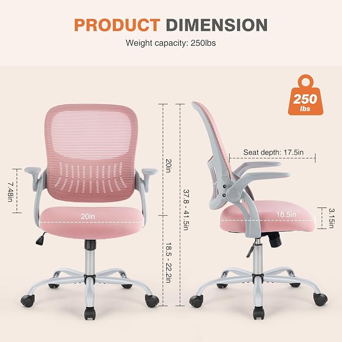 Sweetcrispy Home Office Computer Desk Chair, Ergonomic Mid-Back Mesh Rolling - Image 2