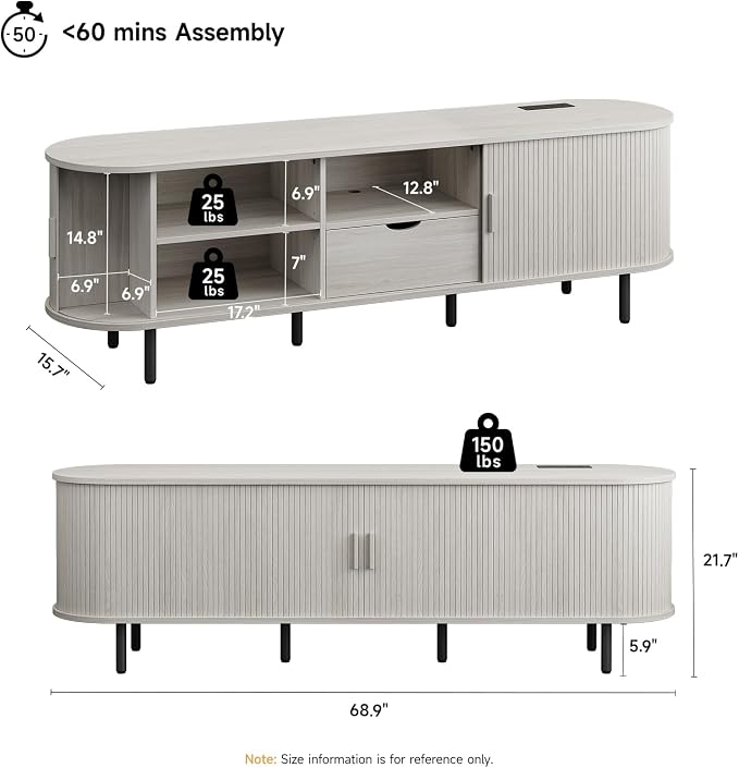 ONBRILL 69" TV Stand with Power Outlet - Image 2