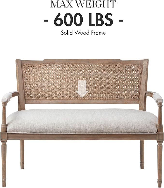 Madison Park Willshire Natural Rattan Settee, Upholstered Seat - Image 5