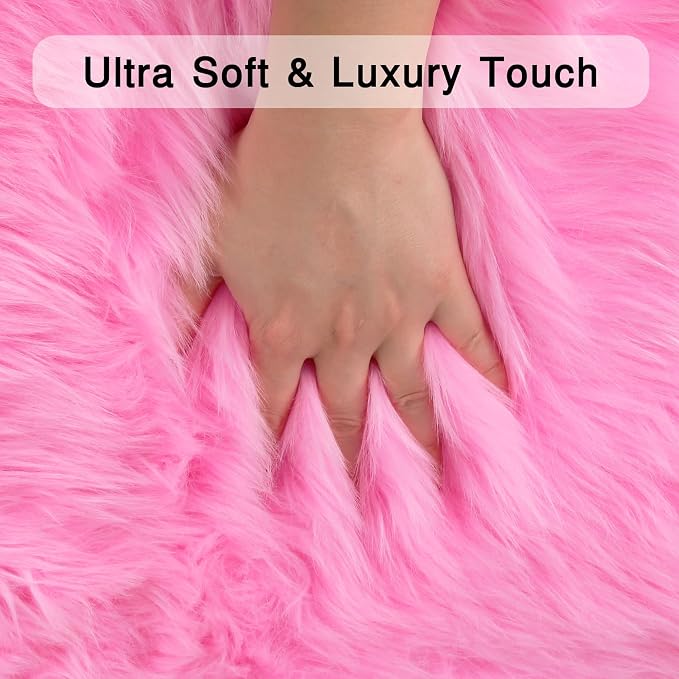 duduta Hot Pink Faux Sheepskin Fur Rug 3x5 ft, Fluffy Carpet Rug | Shag Fuzzy - Image 3