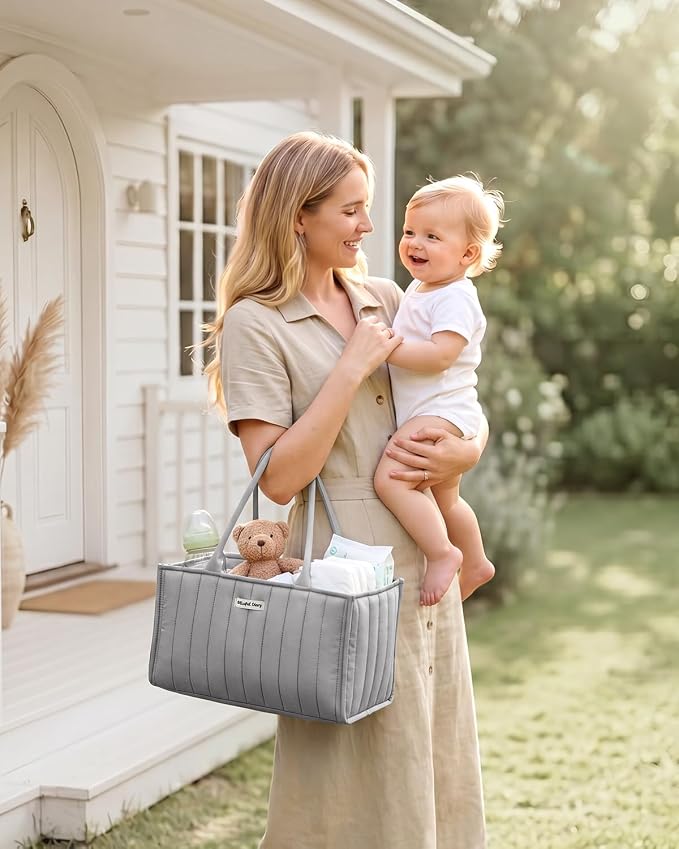 Blissful Diary Baby Diaper Caddy Organizer, Stylish Storage Basket - Image 2
