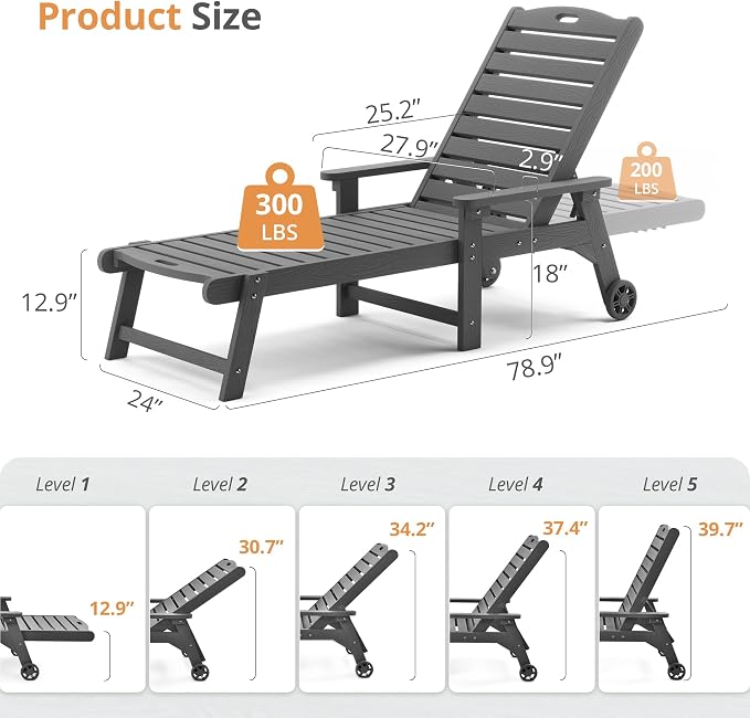 LUE BONA Lounge Chair Outdoor, HDPS Chaise Lounge Outdoor - Image 7