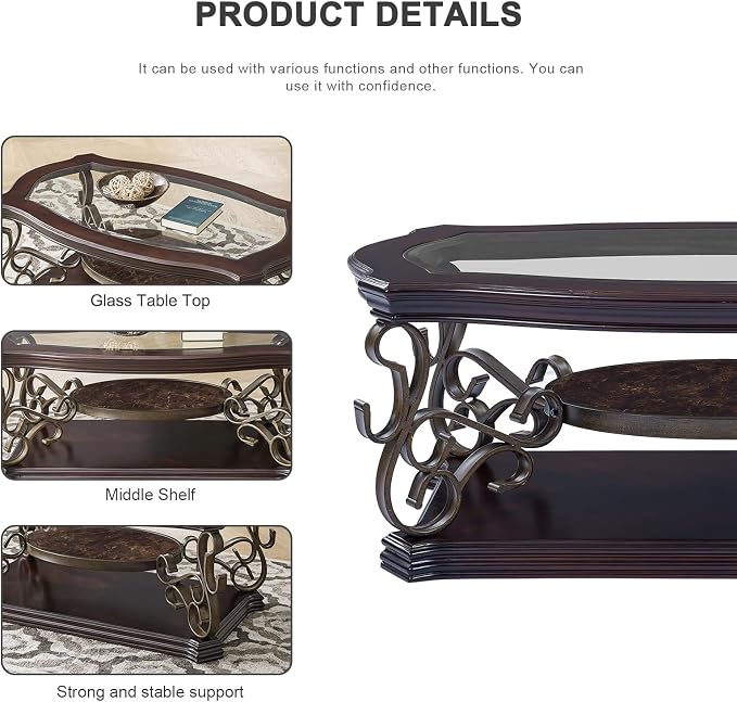 52'' Dark Brown Retro Wooden Coffee Table - Image 4
