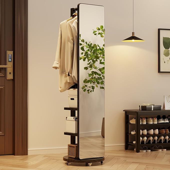 WoodsWhisper Full Length Mirror Coat Rack Solid Wood Floor Mirror 66"x12" Full by Unknown