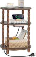 MaxSmeo Side Table with Charging Station, 3-Tier Small End Table with USB Ports by MaxSmeo