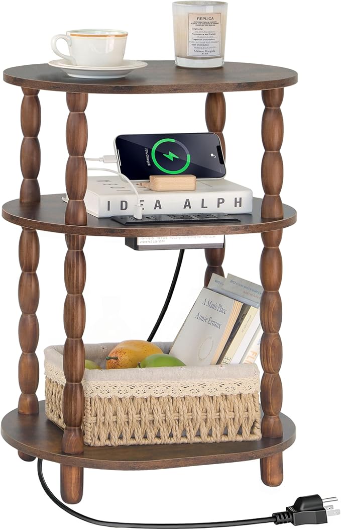 MaxSmeo Side Table with Charging Station, 3-Tier Small End Table with USB Ports by MaxSmeo