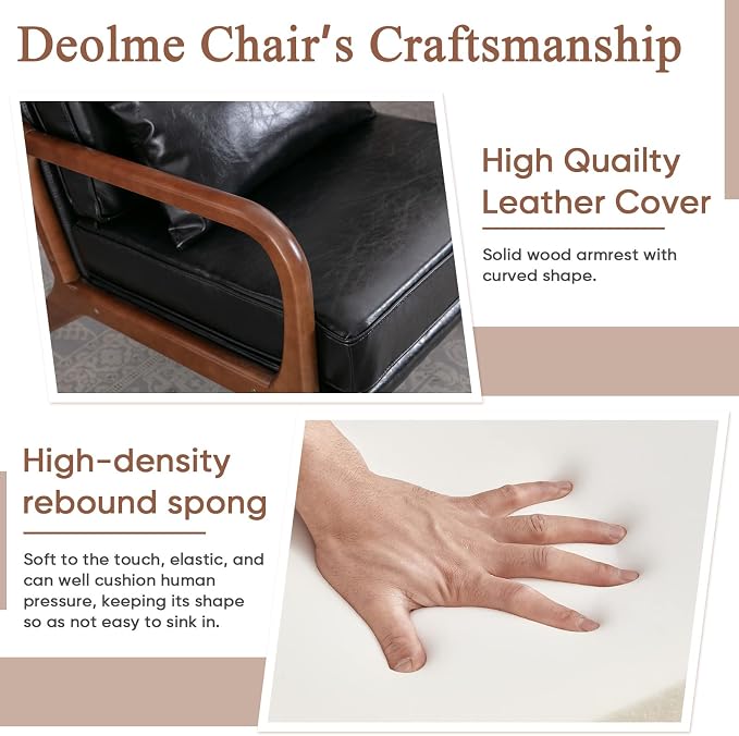 Mid Century Modern Accent Chairs Set of 2 Living Room- Comfy Wood Arm Chair - Image 9