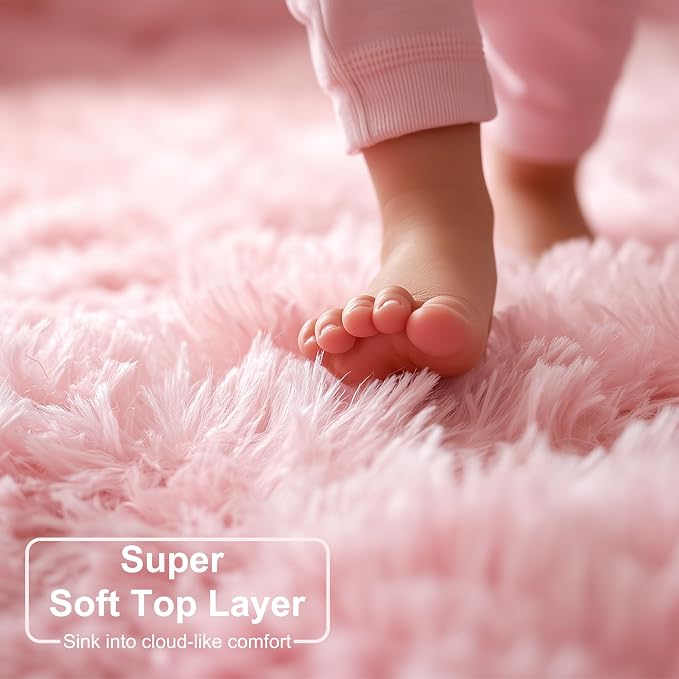 Amdrebio Pink Small Mini Cute Fluffy Area Rug 2x3 - Image 2