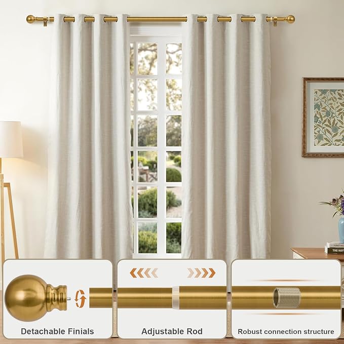 Modern Gold Curtain Rods for Windows 16 to 144 Inch 1" Diameter Adjustable - Image 3