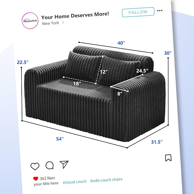 Hobestluk Couch Sofa 2-Seater Foam Sofa Loveseat - Image 2